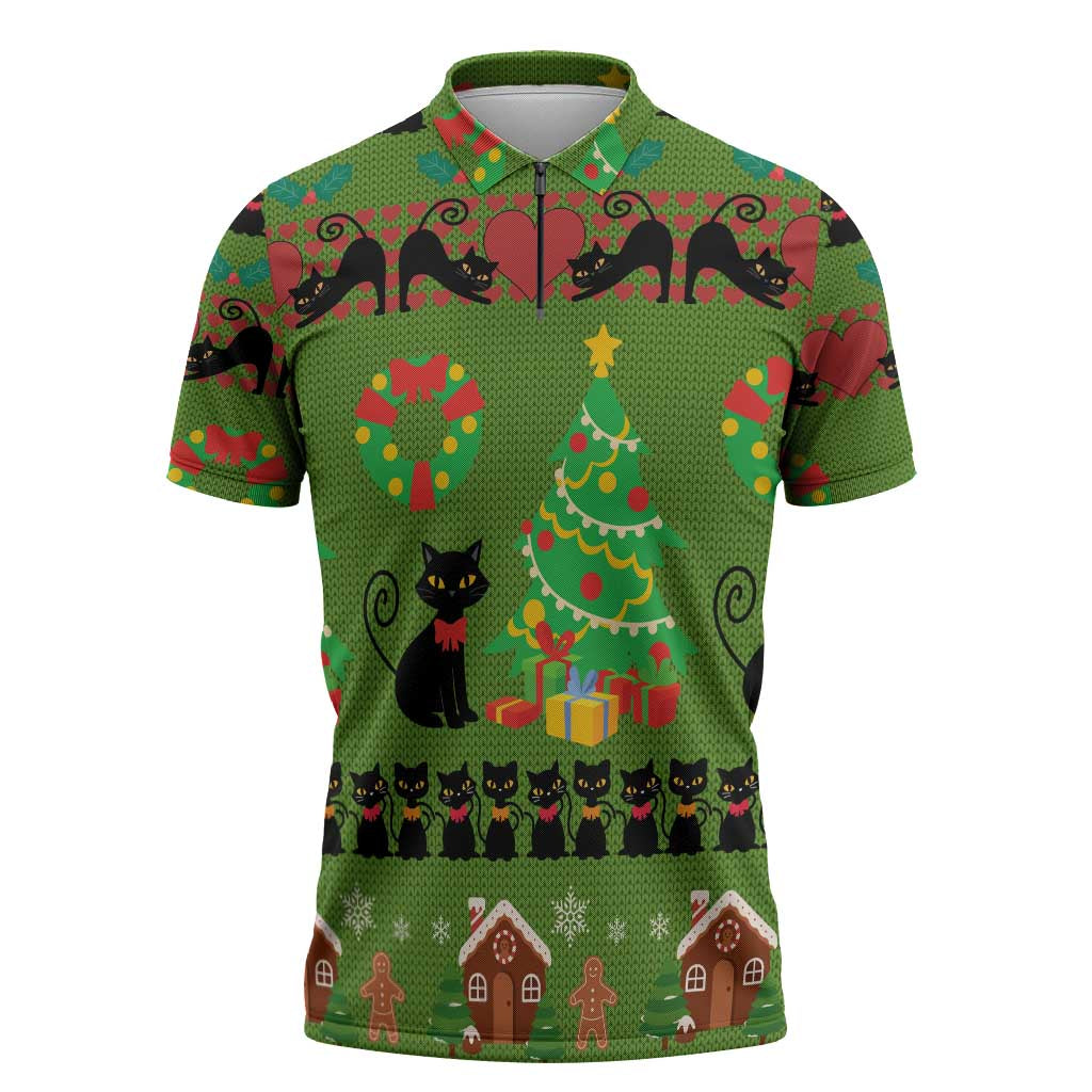 Love Black Cat Christmas Zipper Polo Shirt Xmas Holiday Patterns - Wonder Print Shop