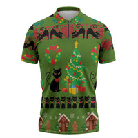 Love Black Cat Christmas Zipper Polo Shirt Xmas Holiday Patterns - Wonder Print Shop