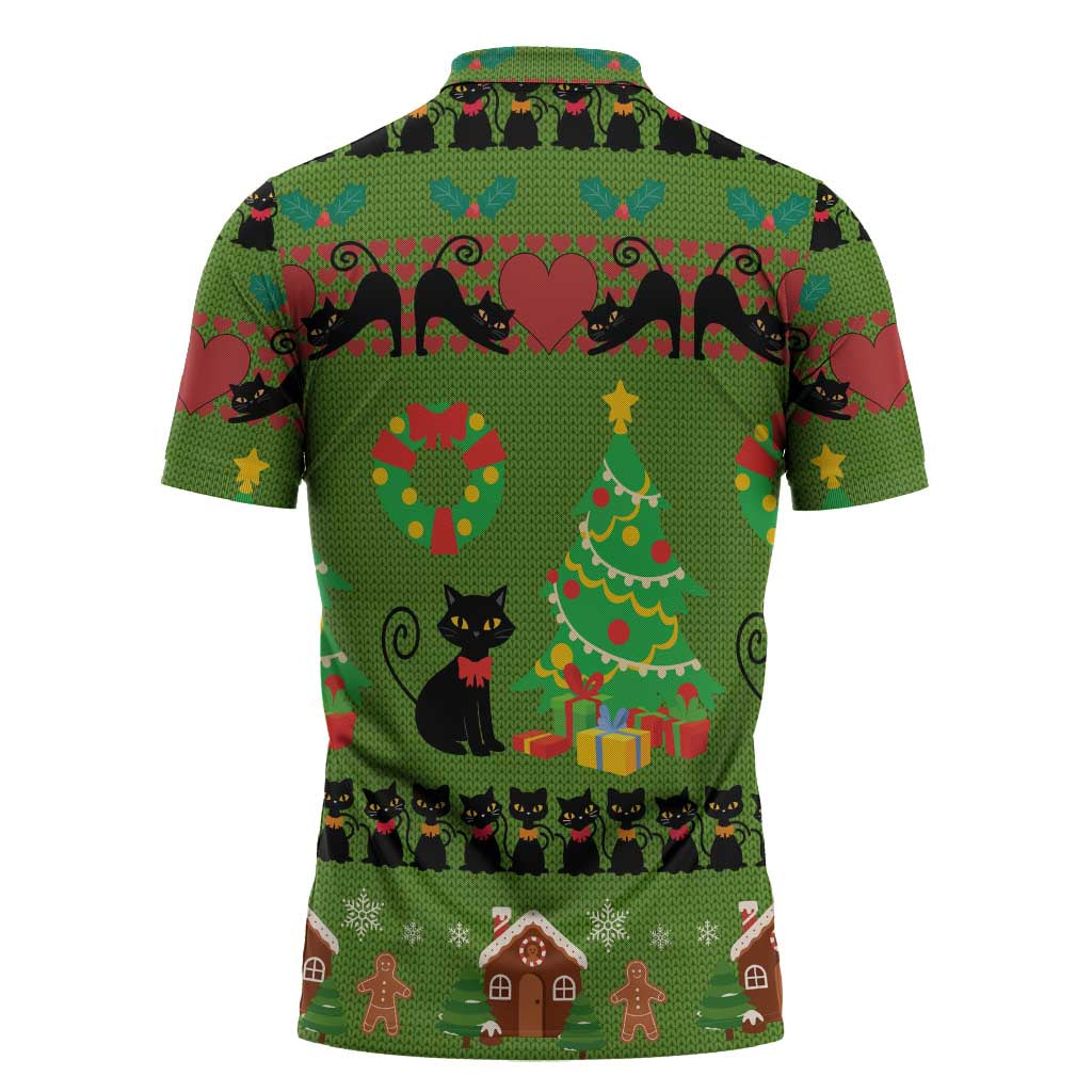Love Black Cat Christmas Zipper Polo Shirt Xmas Holiday Patterns - Wonder Print Shop