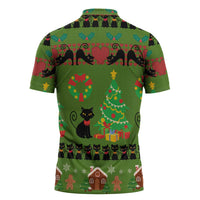 Love Black Cat Christmas Zipper Polo Shirt Xmas Holiday Patterns - Wonder Print Shop