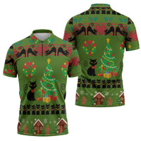 Love Black Cat Christmas Zipper Polo Shirt Xmas Holiday Patterns - Wonder Print Shop