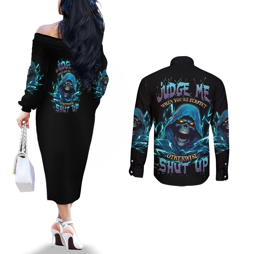 judge-me-when-mad-reaper-skull-couples-matching-off-the-shoulder-long-sleeve-dress-and-long-sleeve-button-shirt