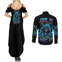 Judge Me When Mad Reaper Skull Couples Matching Summer Maxi Dress and Long Sleeve Button Shirt - Wonder Print Shop
