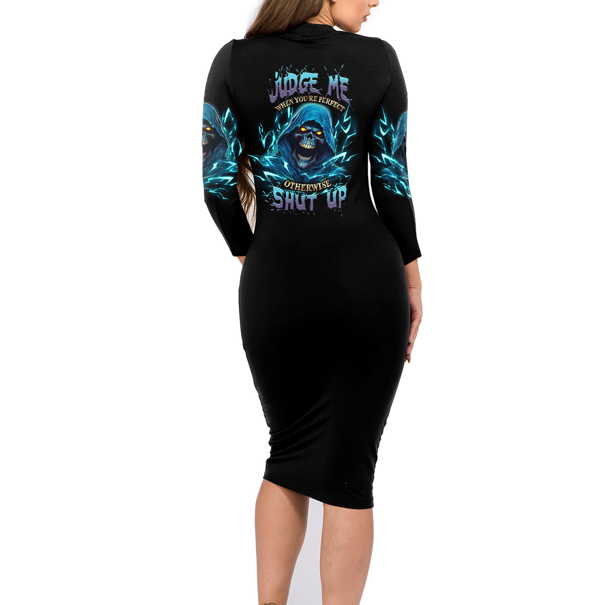 Judge Me When Mad Reaper Skull Family Matching Long Sleeve Bodycon Dress and Hawaiian Shirt - Wonder Print Shop