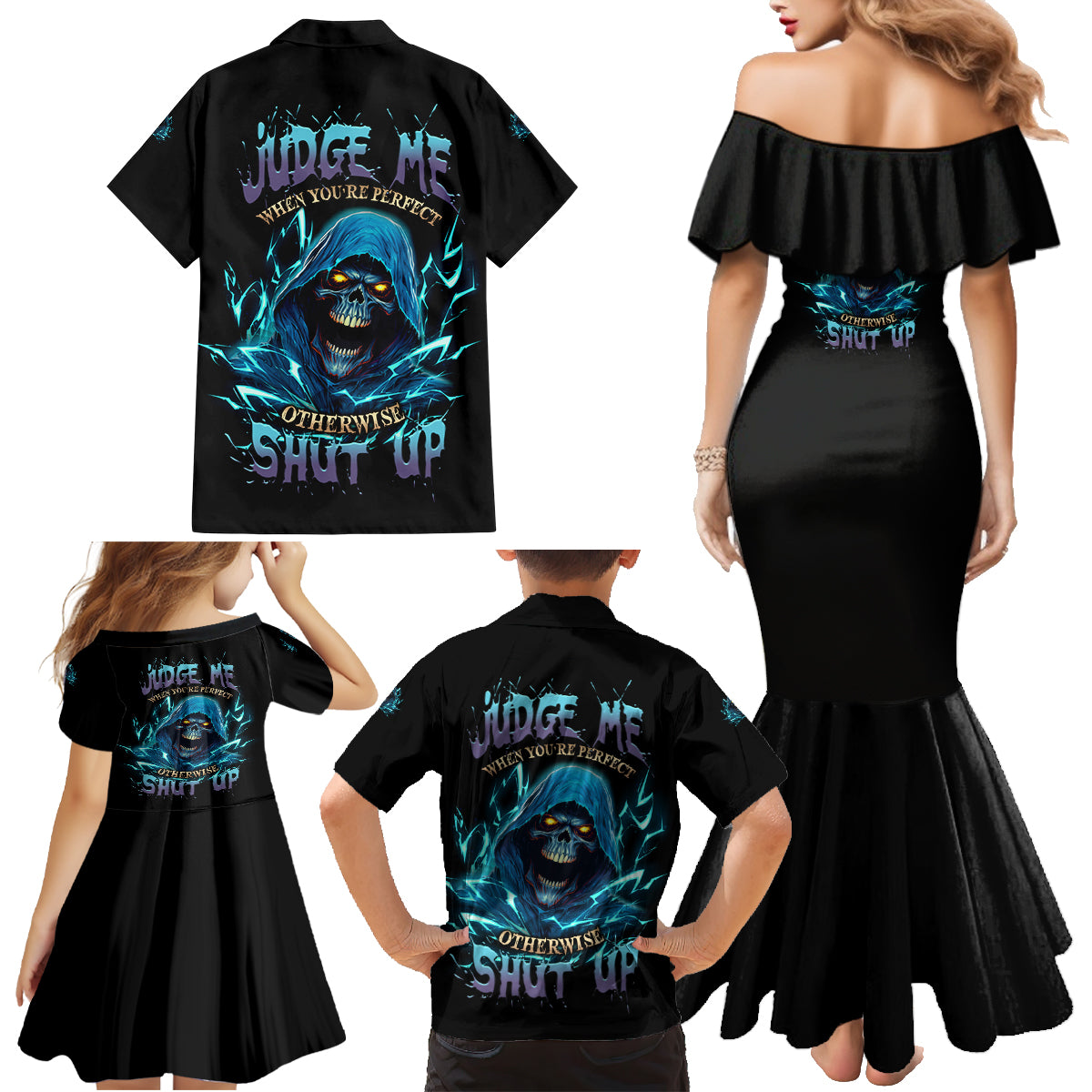 Judge Me When Mad Reaper Skull Family Matching Mermaid Dress and Hawaiian Shirt - Wonder Print Shop