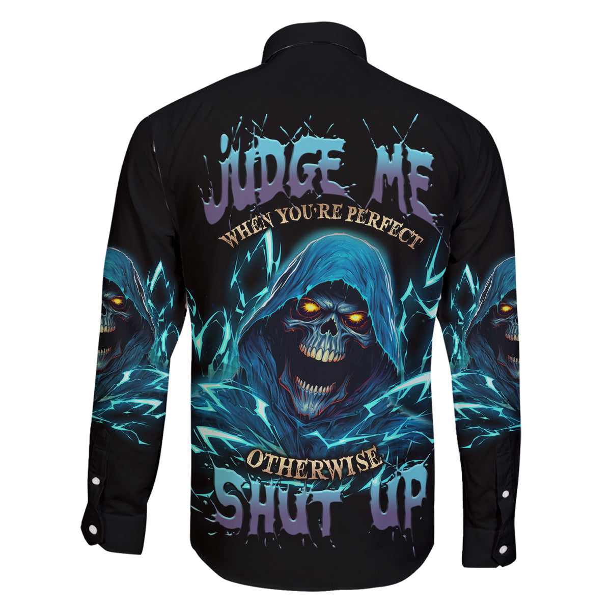 Judge Me When Mad Reaper Skull Family Matching Off Shoulder Long Sleeve Dress and Hawaiian Shirt - Wonder Print Shop