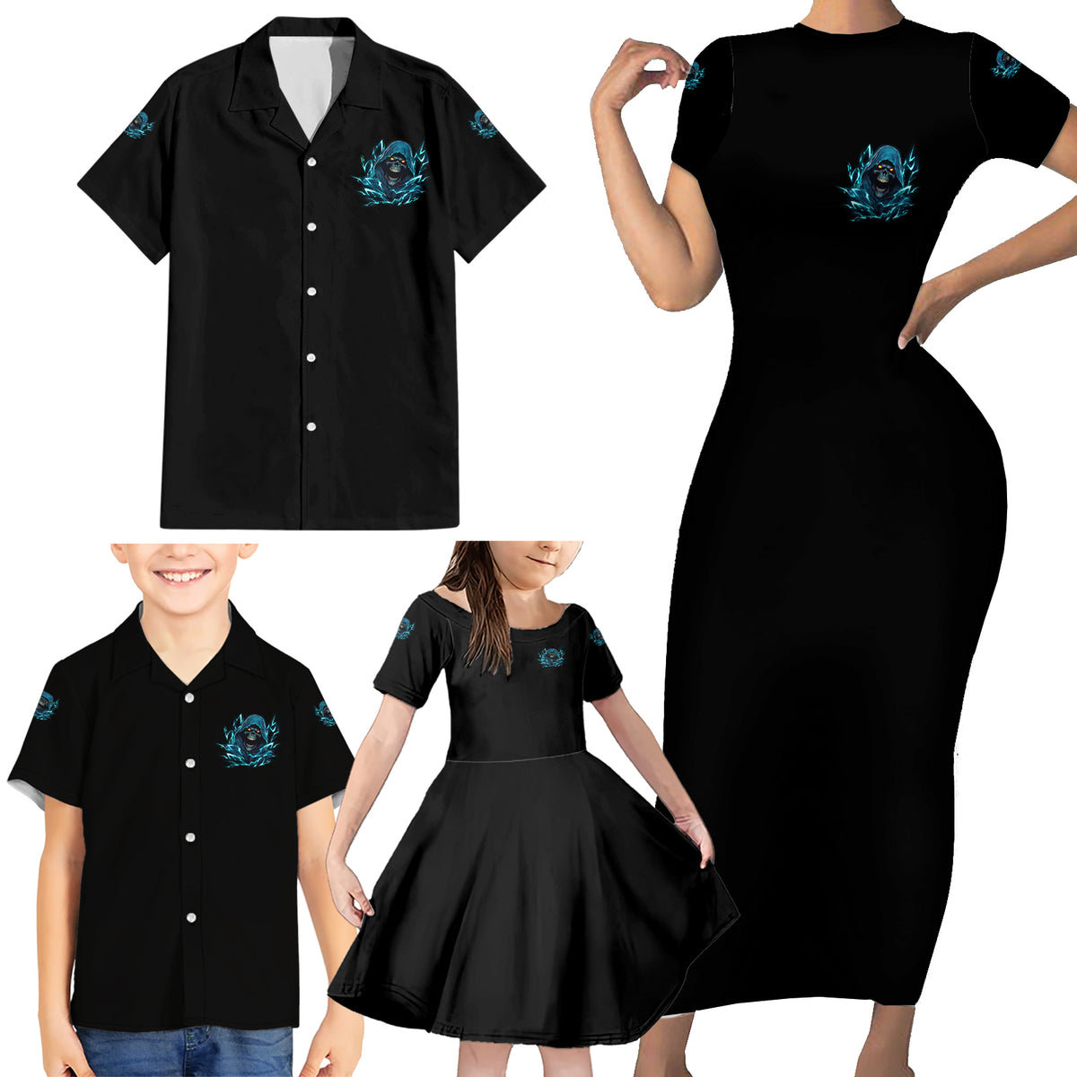 Judge Me When Mad Reaper Skull Family Matching Short Sleeve Bodycon Dress and Hawaiian Shirt - Wonder Print Shop