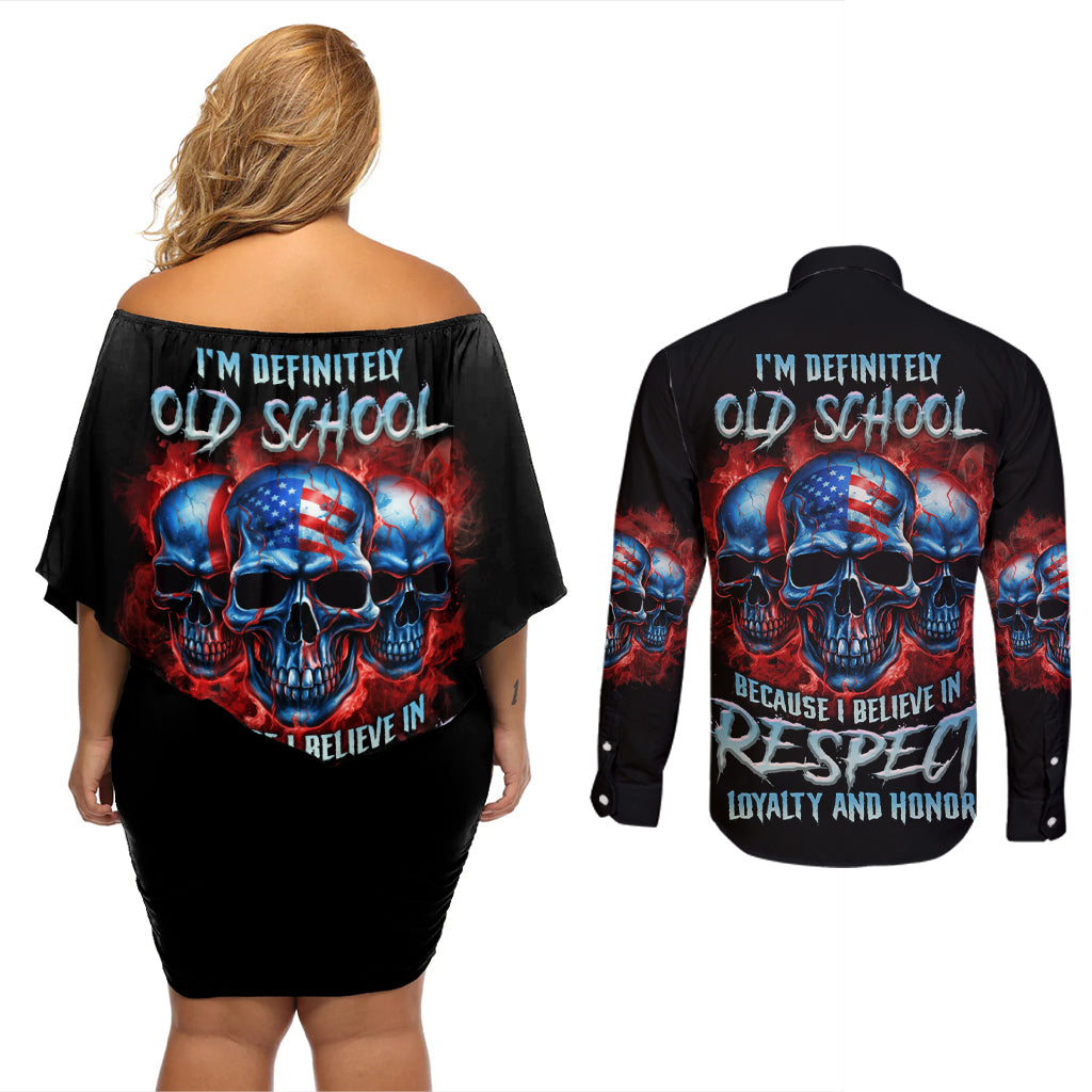 I Believe In Respect 3 Skulls Couples Matching Off Shoulder Short Dress and Long Sleeve Button Shirt - Wonder Print Shop