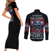 I Believe In Respect 3 Skulls Couples Matching Short Sleeve Bodycon Dress and Long Sleeve Button Shirt - Wonder Print Shop