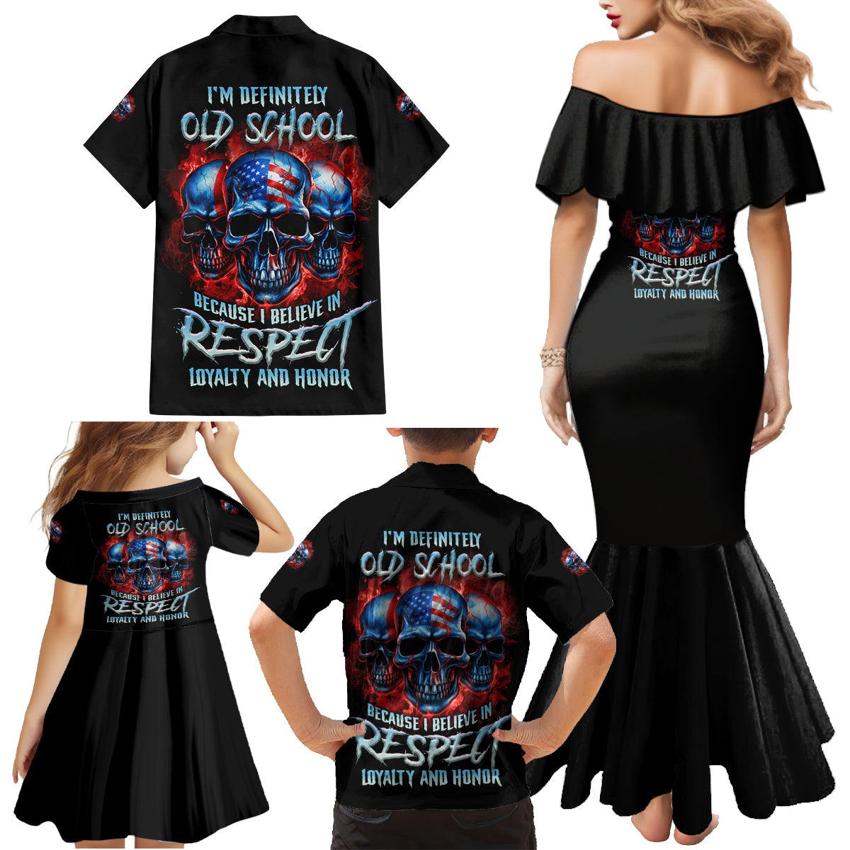 I Believe In Respect 3 Skulls Family Matching Mermaid Dress and Hawaiian Shirt - Wonder Print Shop