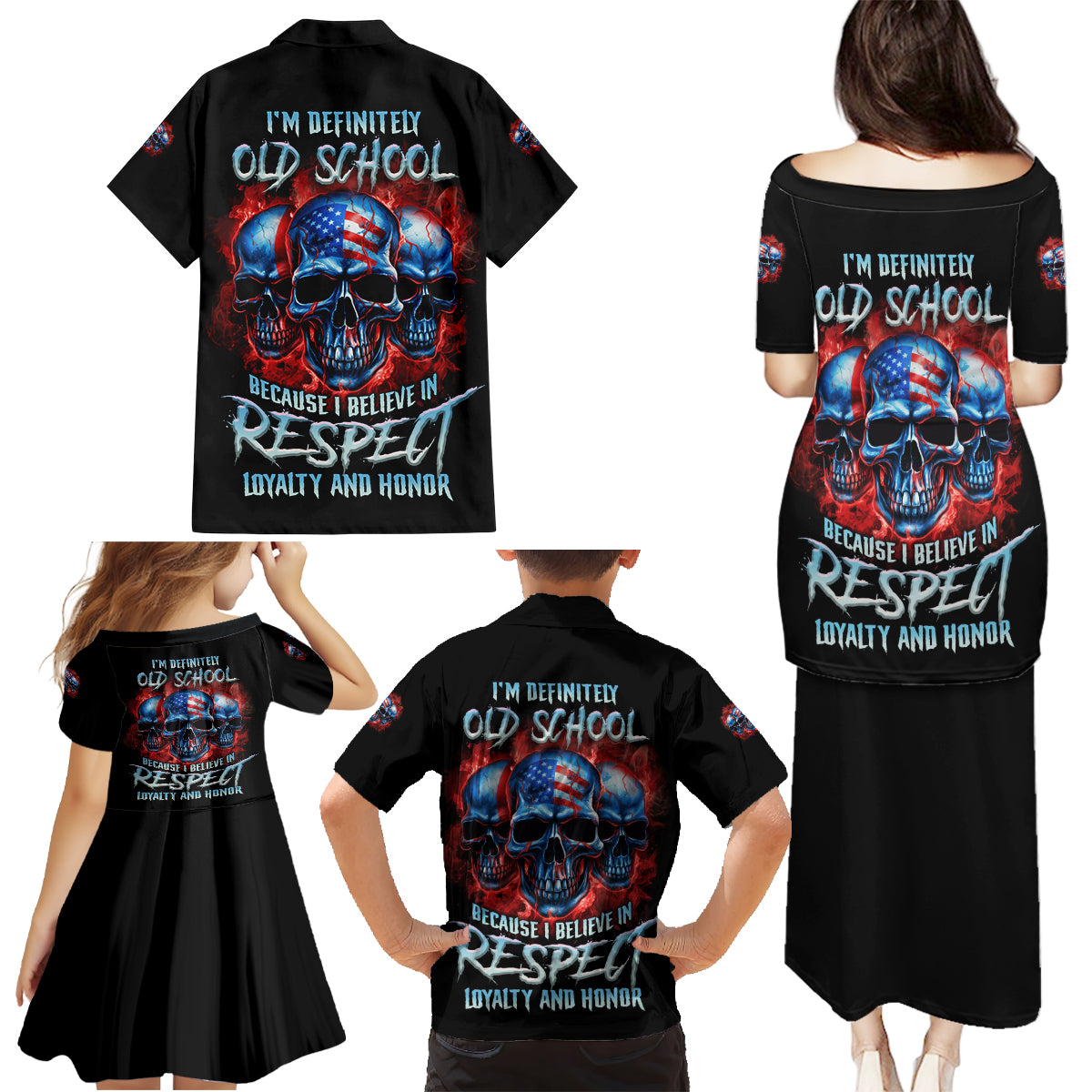 I Believe In Respect 3 Skulls Family Matching Puletasi Dress and Hawaiian Shirt - Wonder Print Shop