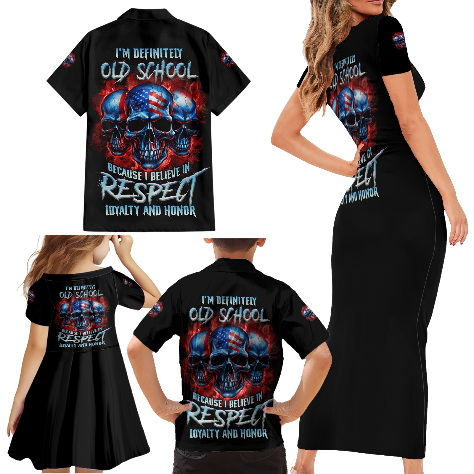 I Believe In Respect 3 Skulls Family Matching Short Sleeve Bodycon Dress and Hawaiian Shirt - Wonder Print Shop