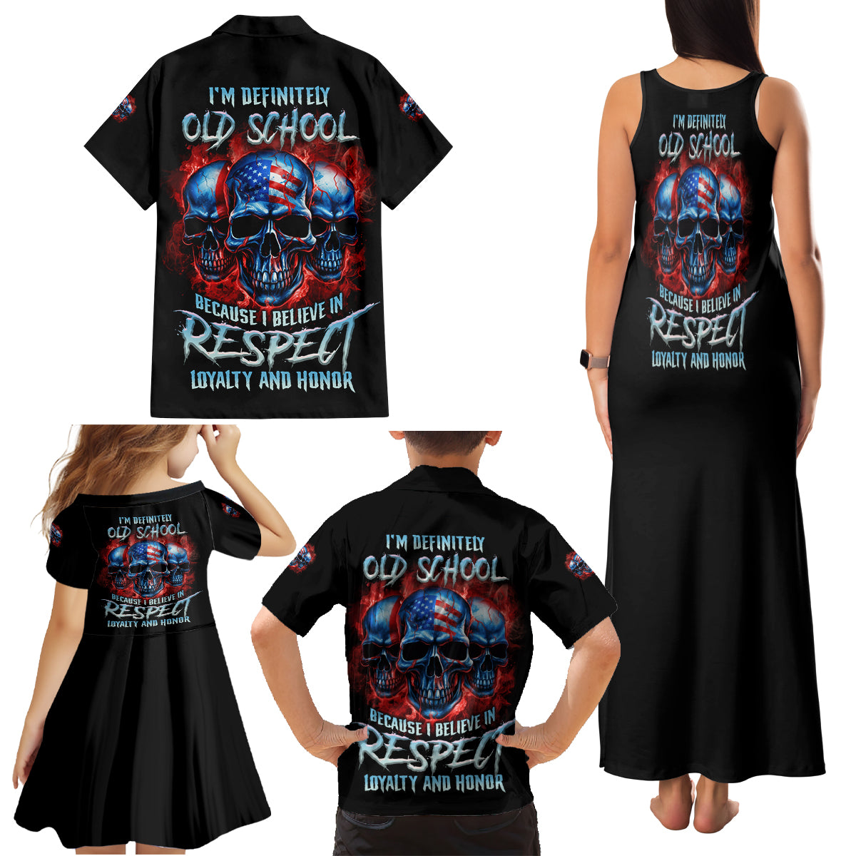 I Believe In Respect 3 Skulls Family Matching Tank Maxi Dress and Hawaiian Shirt - Wonder Print Shop