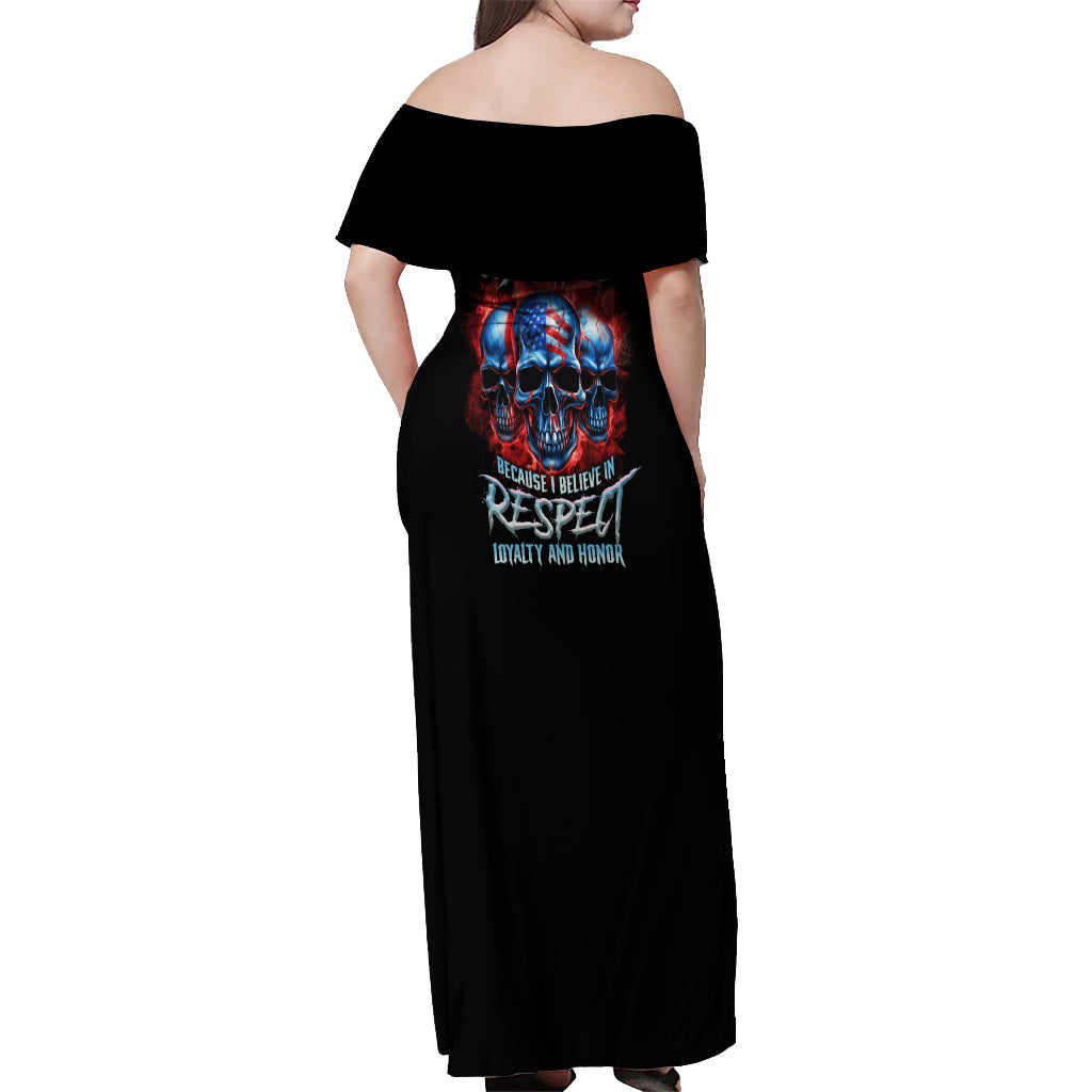 I Believe In Respect 3 Skulls Off Shoulder Maxi Dress - Wonder Print Shop