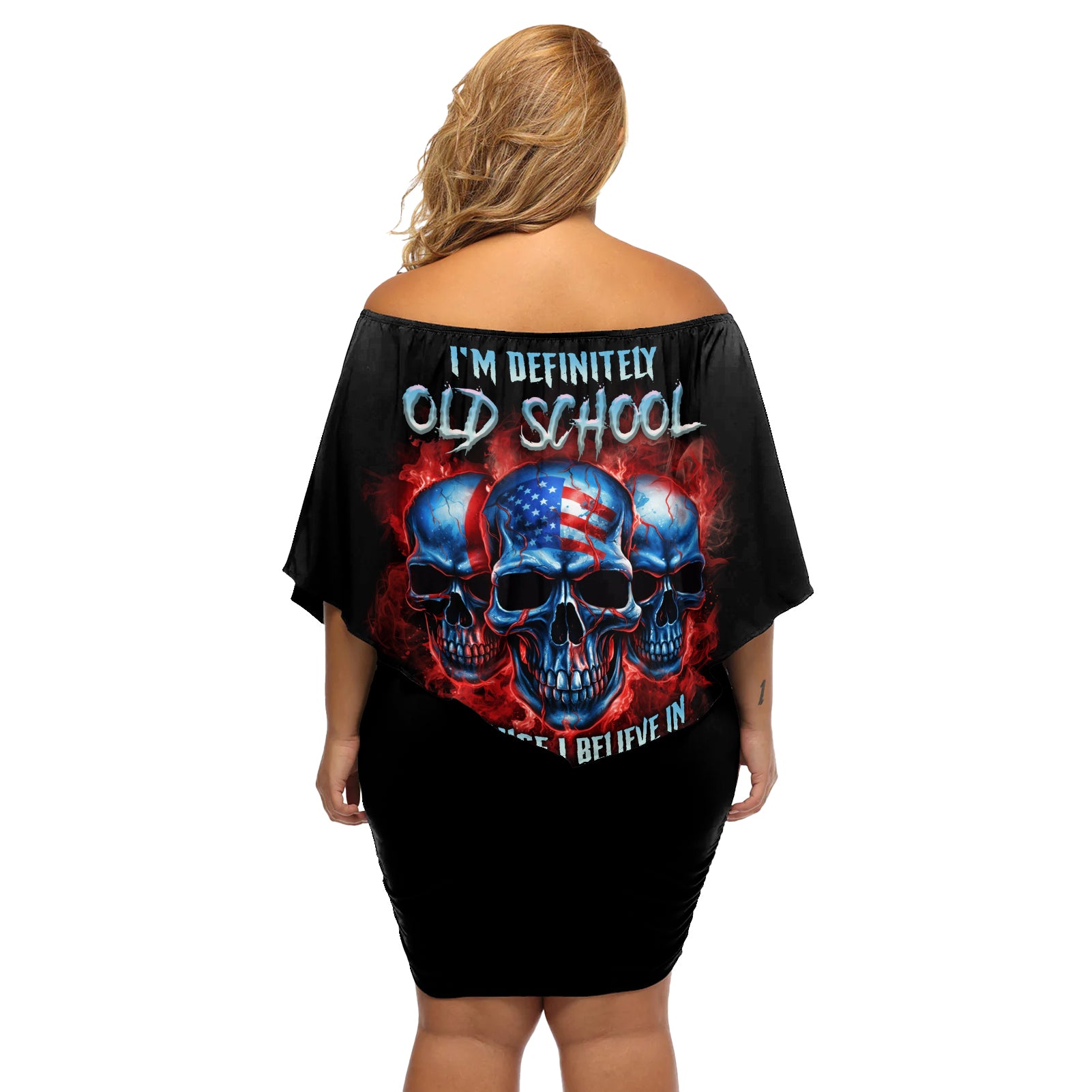 I Believe In Respect 3 Skulls Off Shoulder Short Dress - Wonder Print Shop