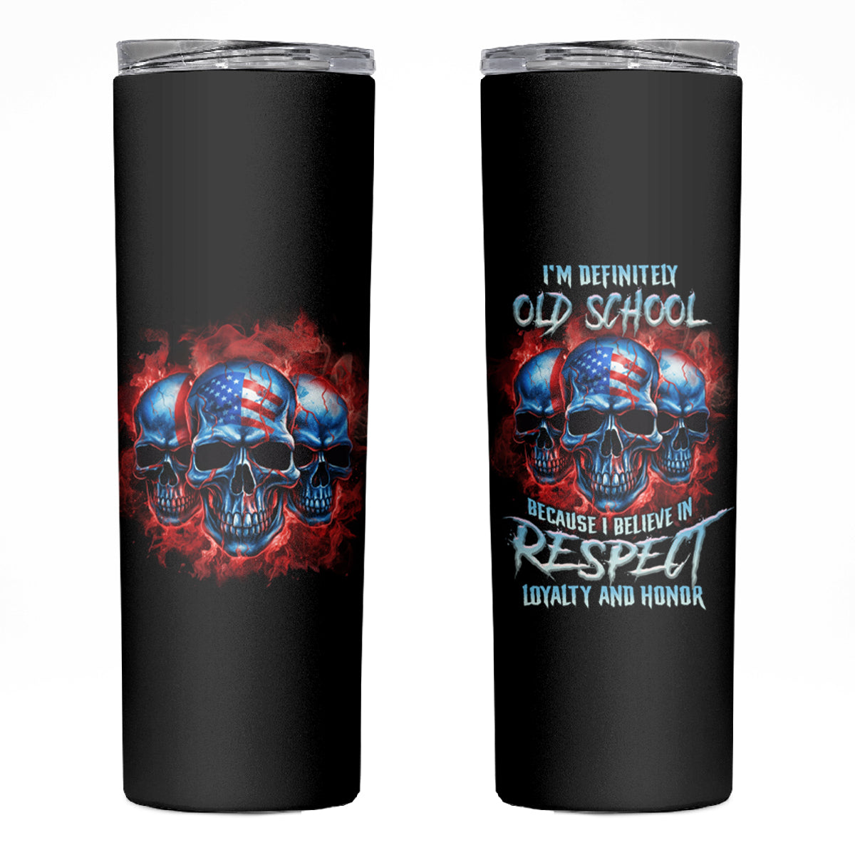 I Believe In Respect 3 Skulls Skinny Tumbler - Wonder Print Shop