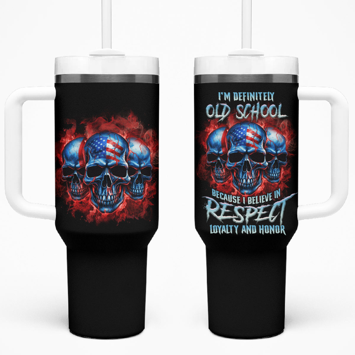 I Believe In Respect 3 Skulls Tumbler With Handle - Wonder Print Shop