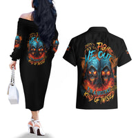 Don't Try To Figure Me Out Skull Reaper Couples Matching Off The Shoulder Long Sleeve Dress and Hawaiian Shirt - Wonder Print Shop