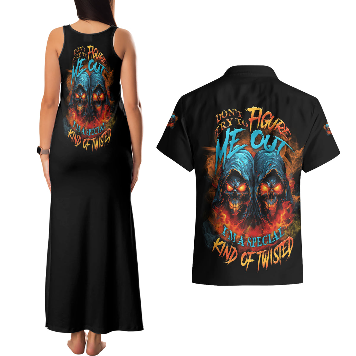 Don't Try To Figure Me Out Skull Reaper Couples Matching Tank Maxi Dress and Hawaiian Shirt - Wonder Print Shop