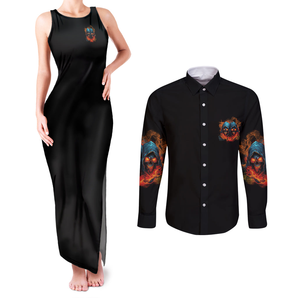 Don't Try To Figure Me Out Skull Reaper Couples Matching Tank Maxi Dress and Long Sleeve Button Shirt - Wonder Print Shop