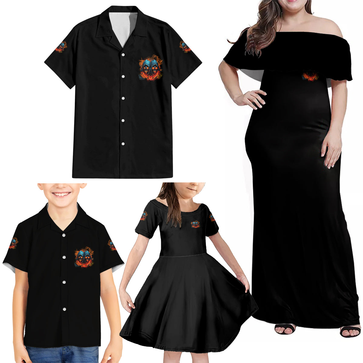 Don't Try To Figure Me Out Skull Reaper Family Matching Off Shoulder Maxi Dress and Hawaiian Shirt - Wonder Print Shop