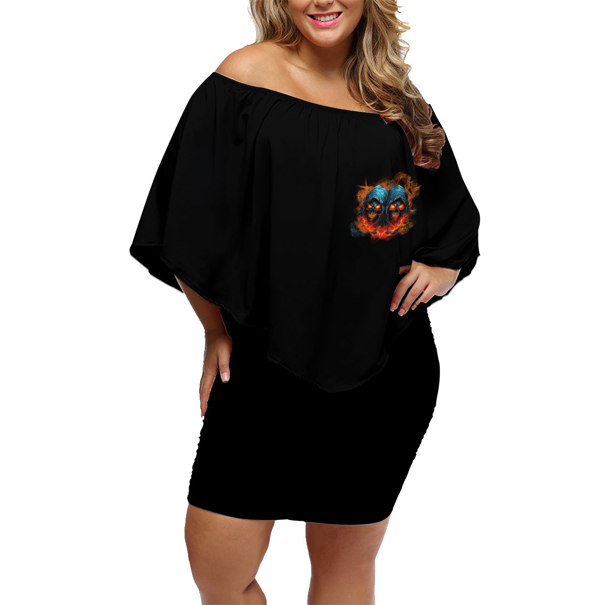 Don't Try To Figure Me Out Skull Reaper Family Matching Off Shoulder Short Dress and Hawaiian Shirt - Wonder Print Shop