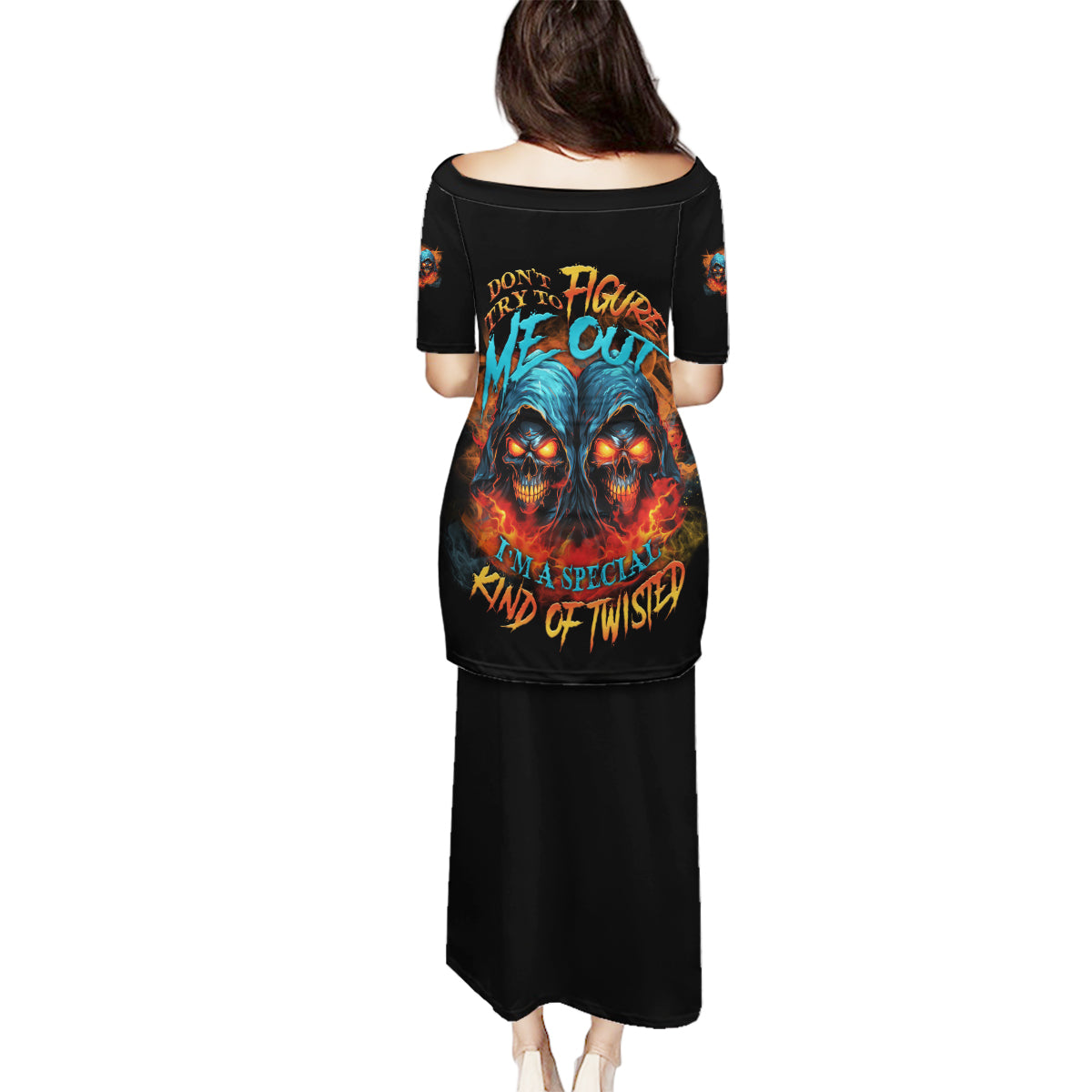 Don't Try To Figure Me Out Skull Reaper Family Matching Puletasi Dress and Hawaiian Shirt - Wonder Print Shop