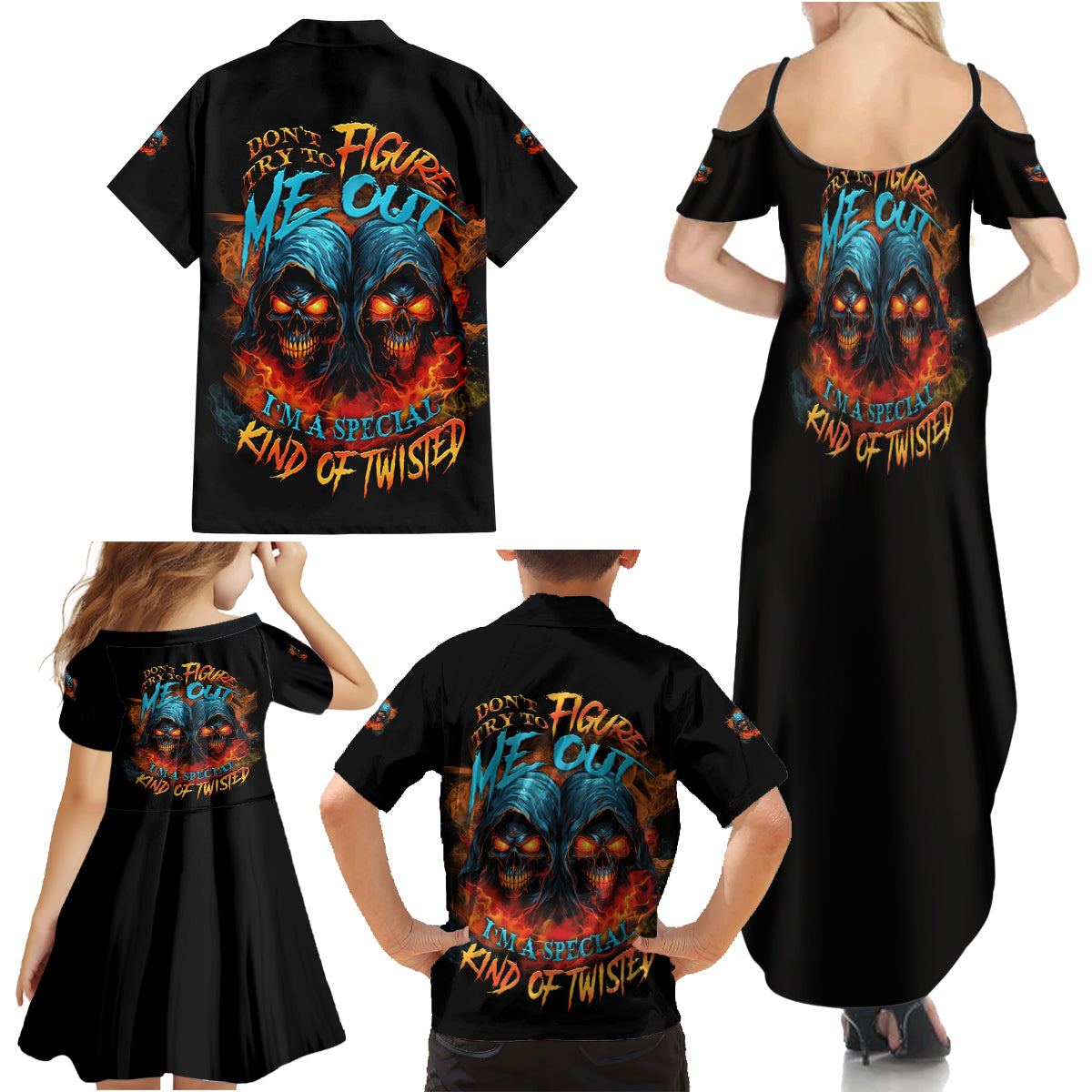Don't Try To Figure Me Out Skull Reaper Family Matching Summer Maxi Dress and Hawaiian Shirt - Wonder Print Shop