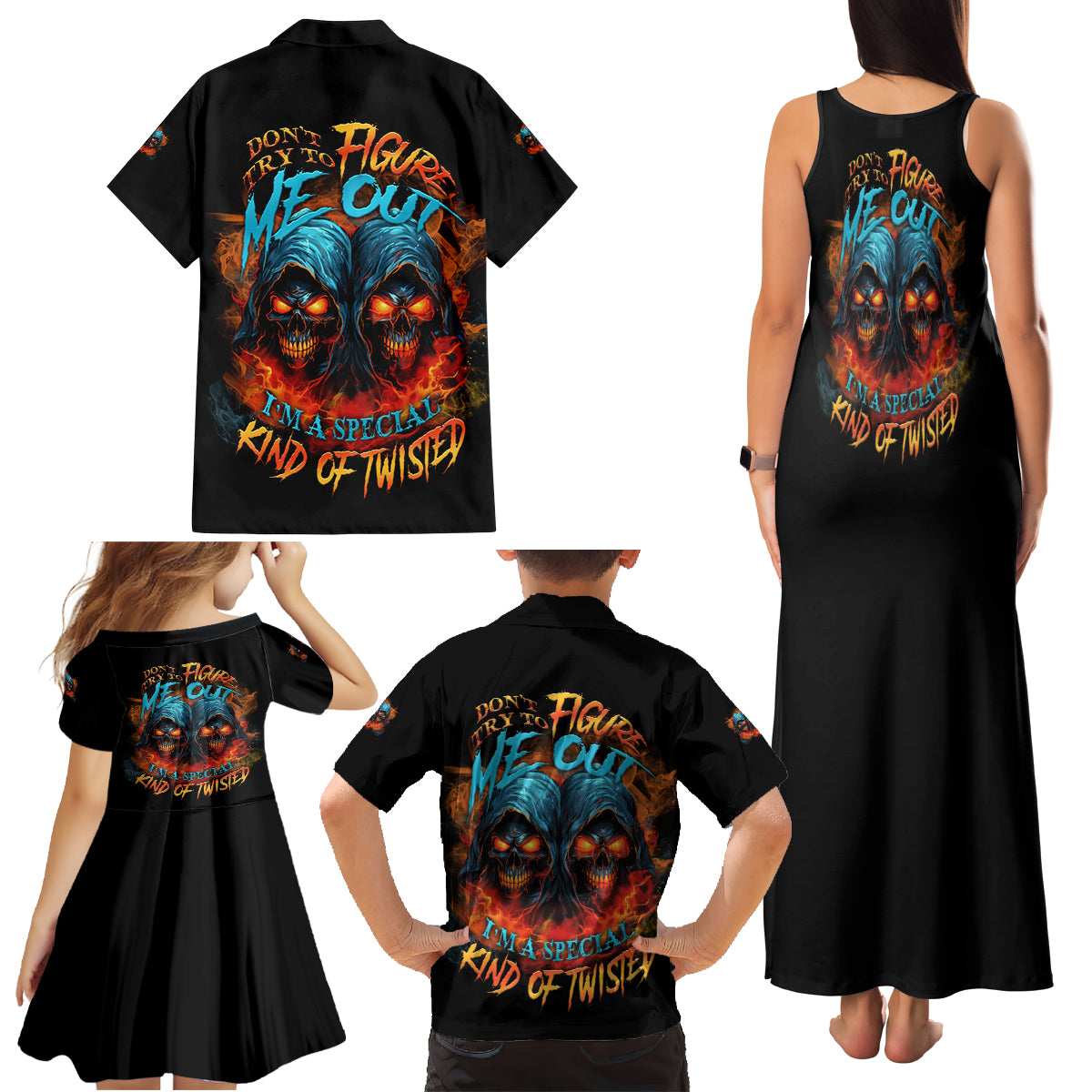 Don't Try To Figure Me Out Skull Reaper Family Matching Tank Maxi Dress and Hawaiian Shirt - Wonder Print Shop