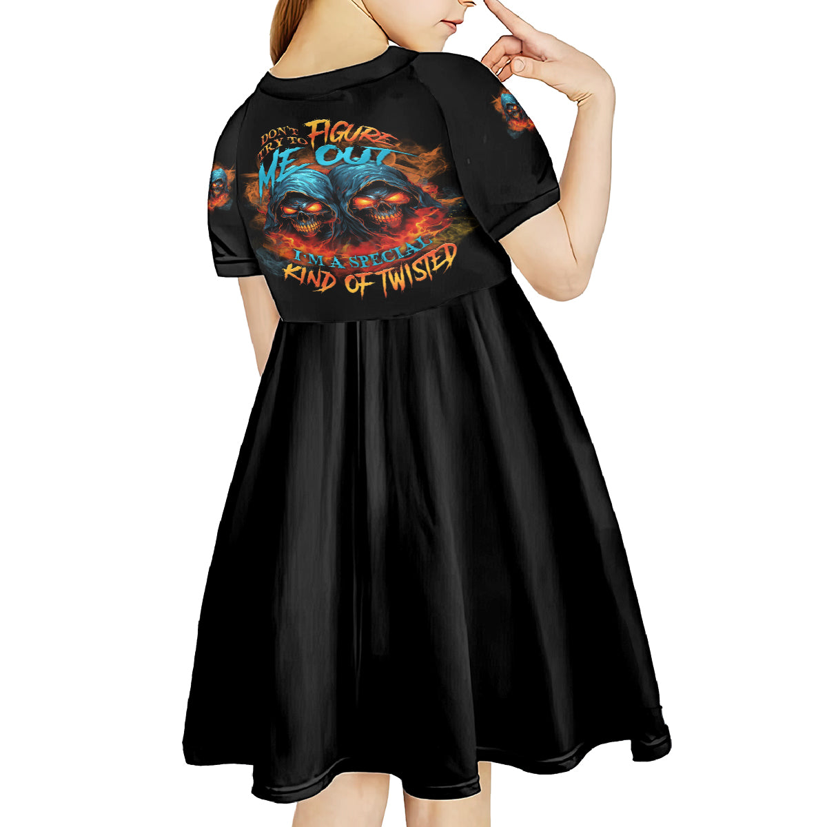 Don't Try To Figure Me Out Skull Reaper Kid Short Sleeve Dress - Wonder Print Shop