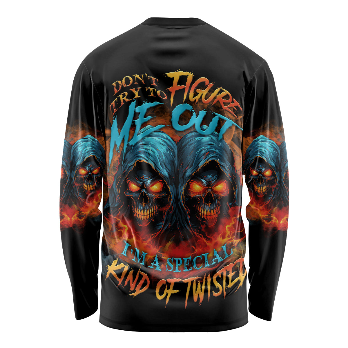 Don't Try To Figure Me Out Skull Reaper Long Sleeve Shirt - Wonder Print Shop