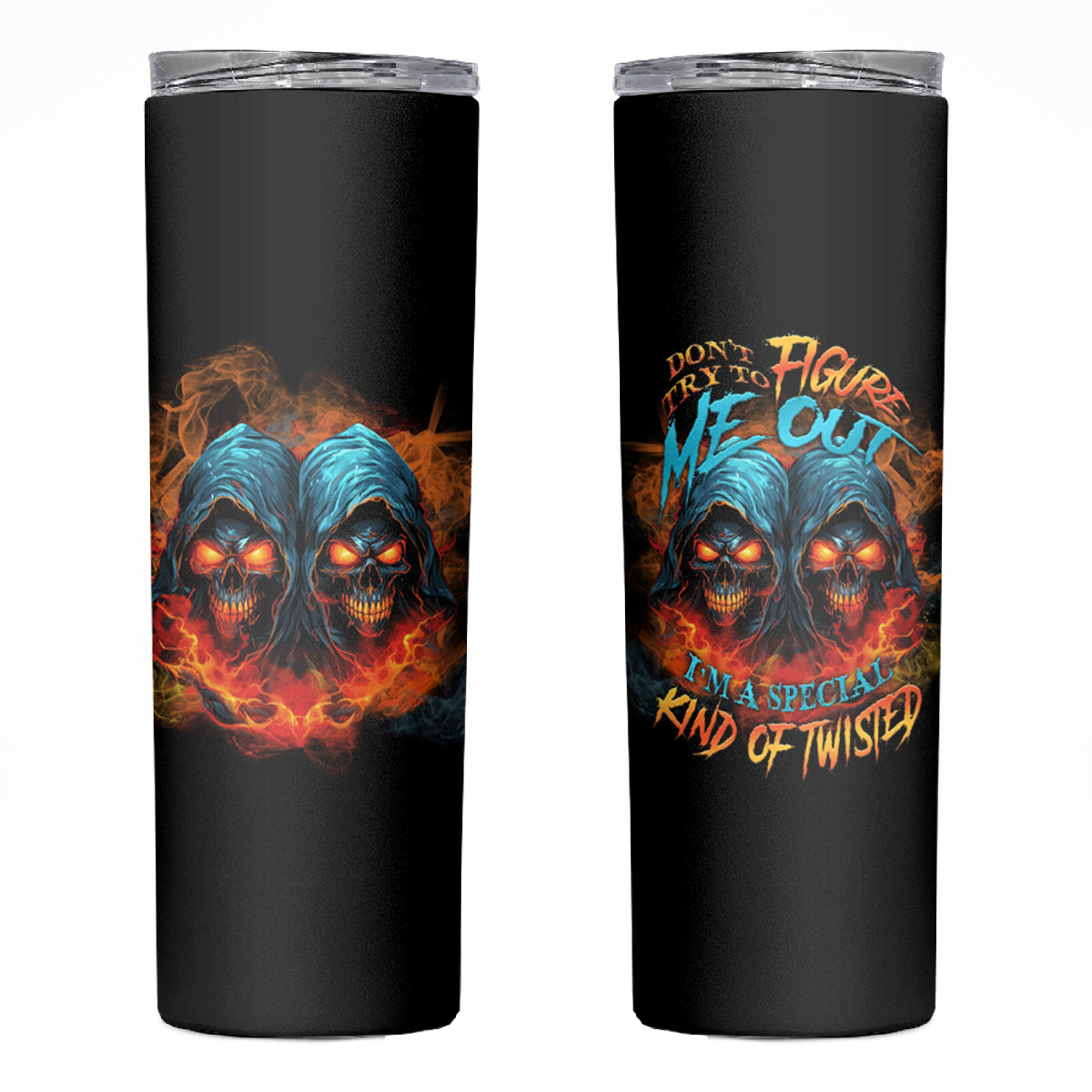 Don't Try To Figure Me Out Skull Reaper Skinny Tumbler - Wonder Print Shop