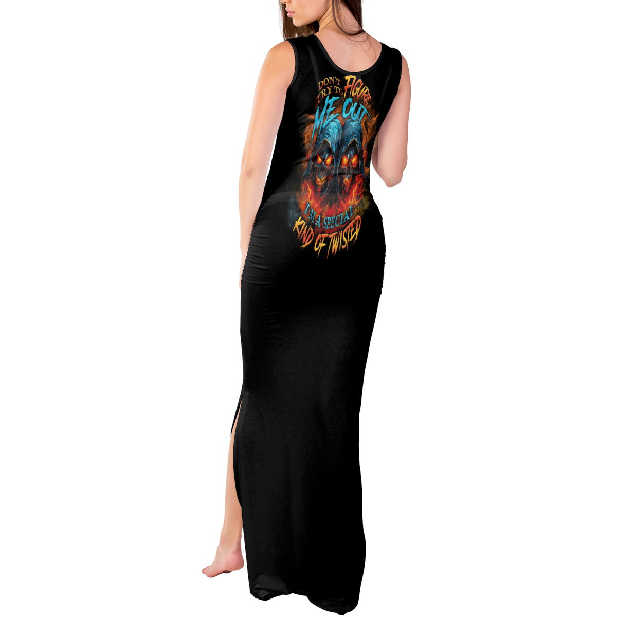 Don't Try To Figure Me Out Skull Reaper Tank Maxi Dress - Wonder Print Shop