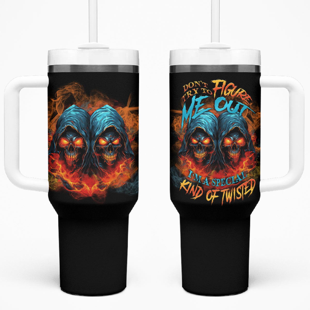 Don't Try To Figure Me Out Skull Reaper Tumbler With Handle - Wonder Print Shop