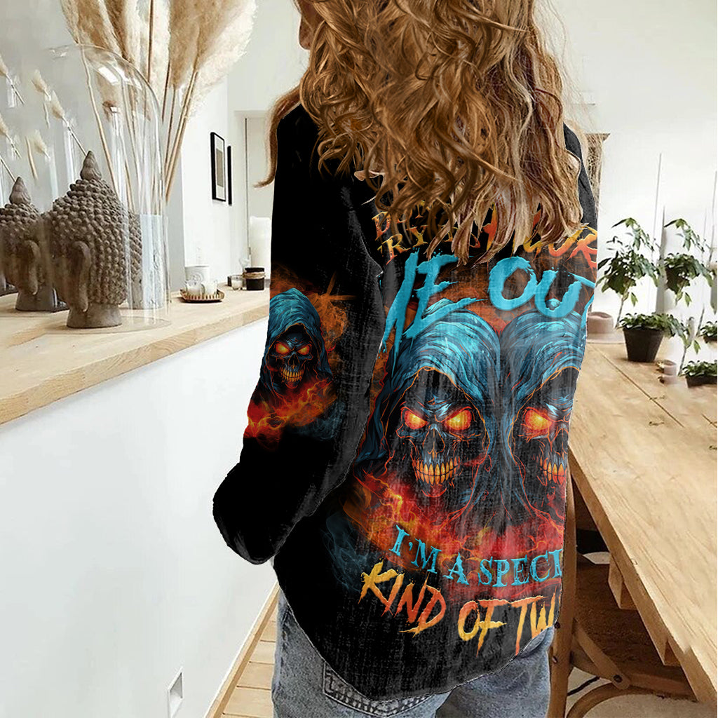 Don't Try To Figure Me Out Skull Reaper Women Casual Shirt - Wonder Print Shop