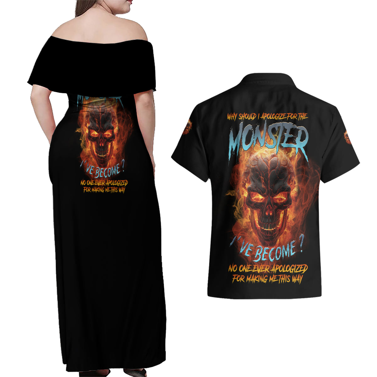 Why Should I Apologize For The Monster Couples Matching Off Shoulder Maxi Dress and Hawaiian Shirt - Wonder Print Shop