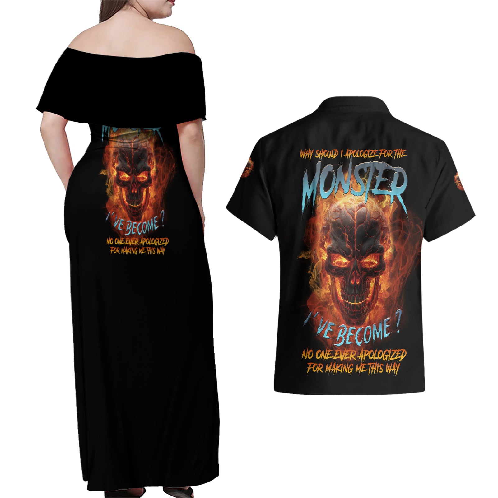 Why Should I Apologize For The Monster Couples Matching Off Shoulder Maxi Dress and Hawaiian Shirt - Wonder Print Shop