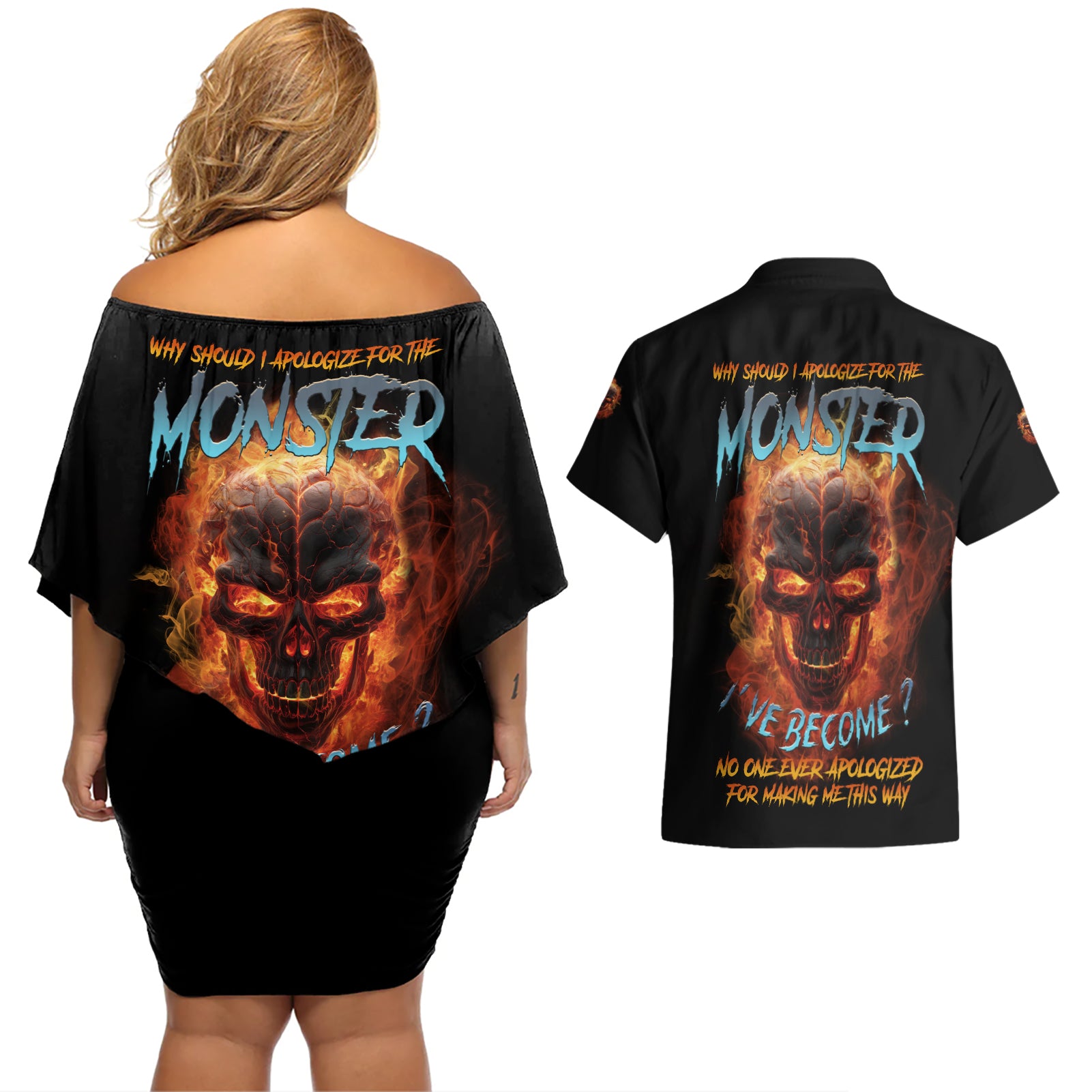Why Should I Apologize For The Monster Couples Matching Off Shoulder Short Dress and Hawaiian Shirt - Wonder Print Shop