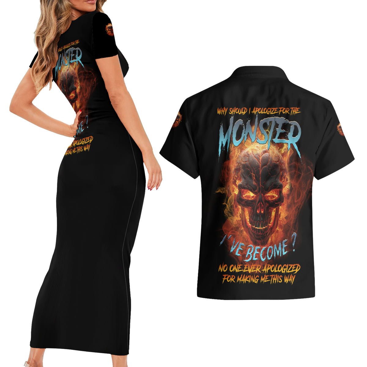 Why Should I Apologize For The Monster Couples Matching Short Sleeve Bodycon Dress and Hawaiian Shirt - Wonder Print Shop