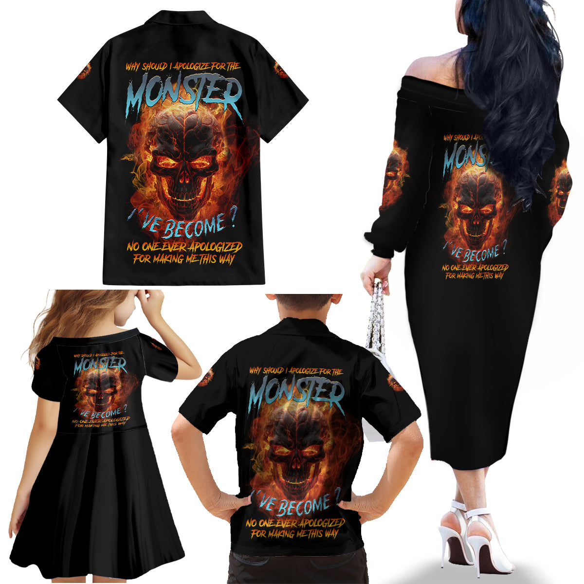Why Should I Apologize For The Monster Family Matching Off Shoulder Long Sleeve Dress and Hawaiian Shirt - Wonder Print Shop