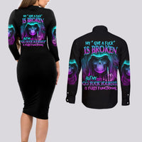 My Give A F Reaper Purple Couples Matching Long Sleeve Bodycon Dress and Long Sleeve Button Shirt - Wonder Print Shop