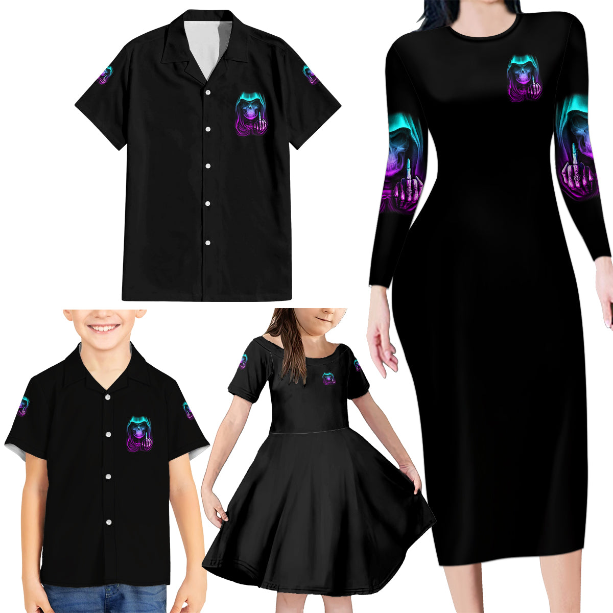 My Give A F Reaper Purple Family Matching Long Sleeve Bodycon Dress and Hawaiian Shirt - Wonder Print Shop