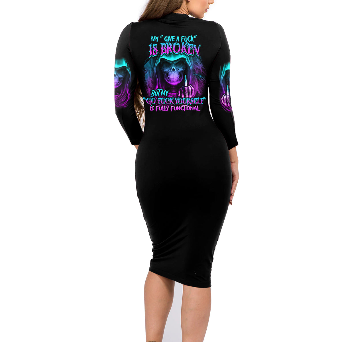 My Give A F Reaper Purple Family Matching Long Sleeve Bodycon Dress and Hawaiian Shirt - Wonder Print Shop