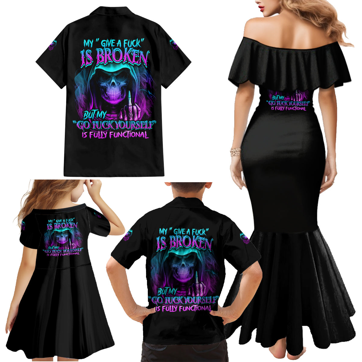 My Give A F Reaper Purple Family Matching Mermaid Dress and Hawaiian Shirt - Wonder Print Shop