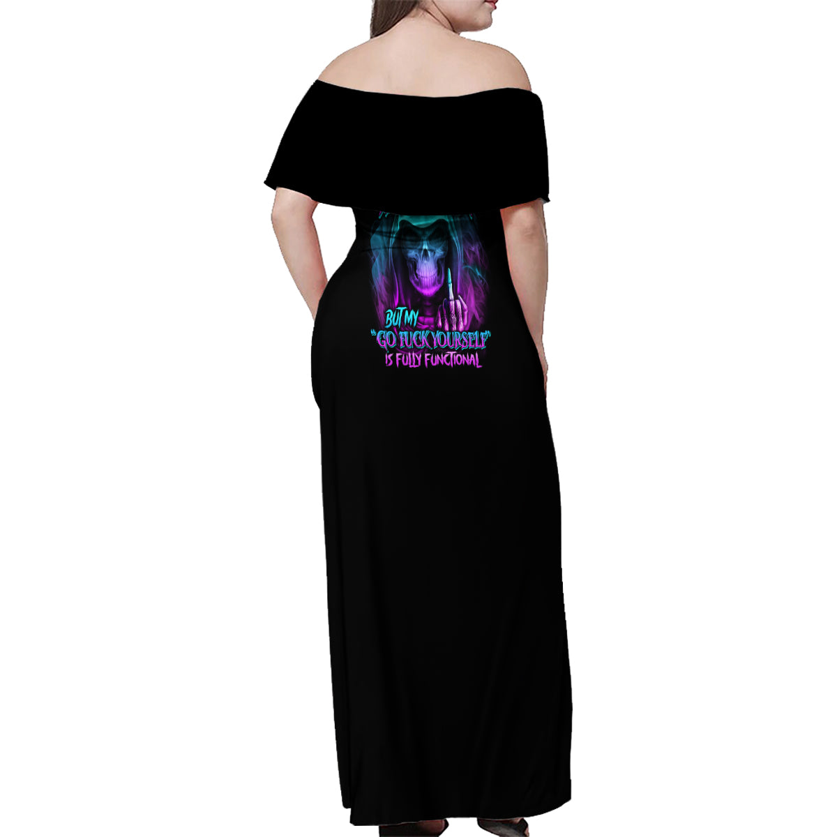 My Give A F Reaper Purple Family Matching Off Shoulder Maxi Dress and Hawaiian Shirt - Wonder Print Shop