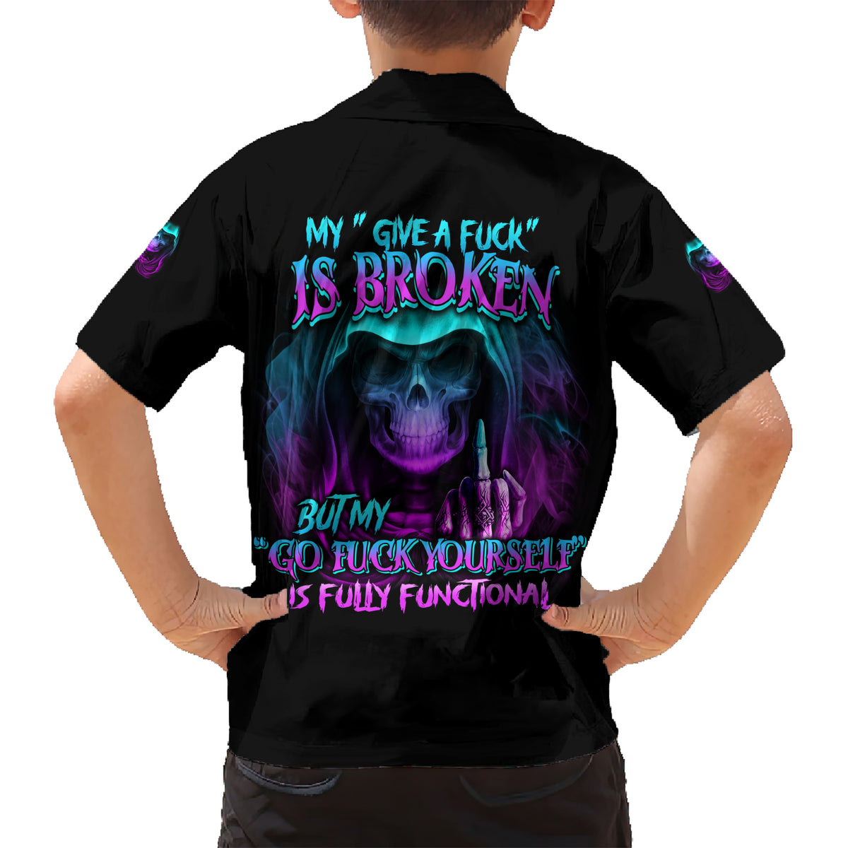 My Give A F Reaper Purple Family Matching Short Sleeve Bodycon Dress and Hawaiian Shirt - Wonder Print Shop