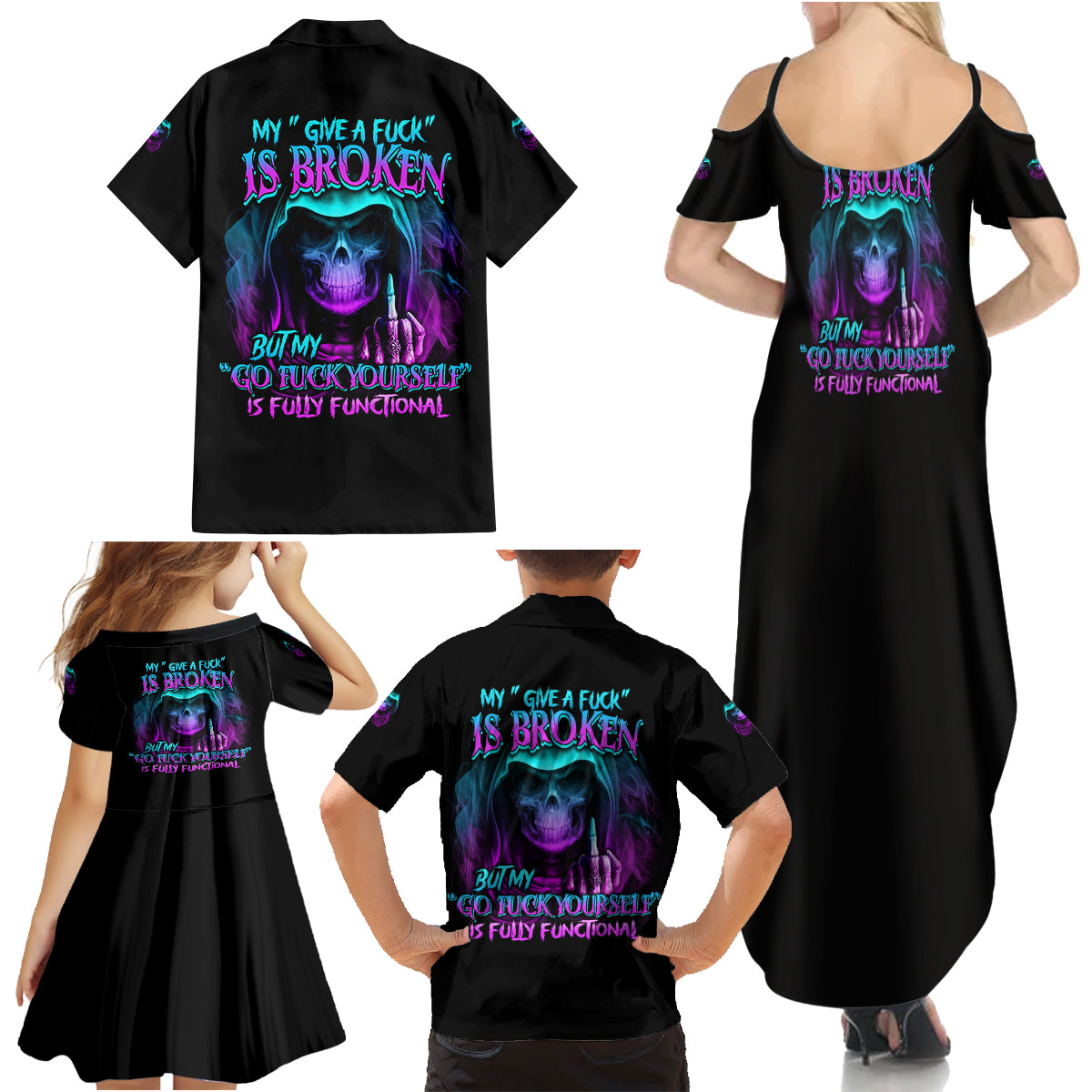 My Give A F Reaper Purple Family Matching Summer Maxi Dress and Hawaiian Shirt - Wonder Print Shop