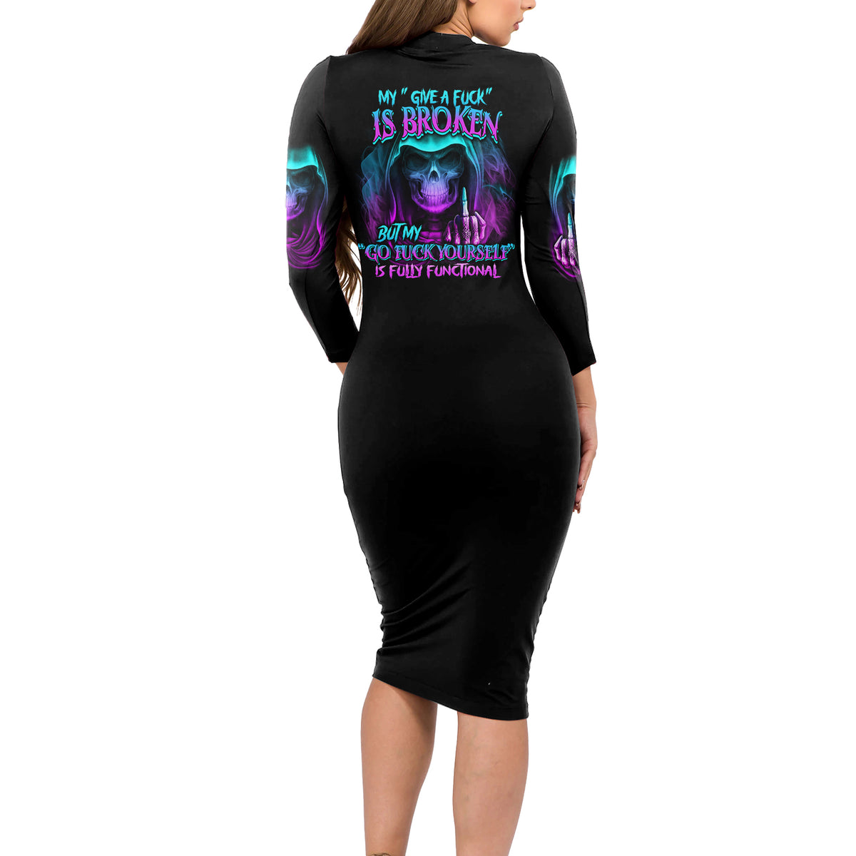My Give A F Reaper Purple Long Sleeve Bodycon Dress - Wonder Print Shop