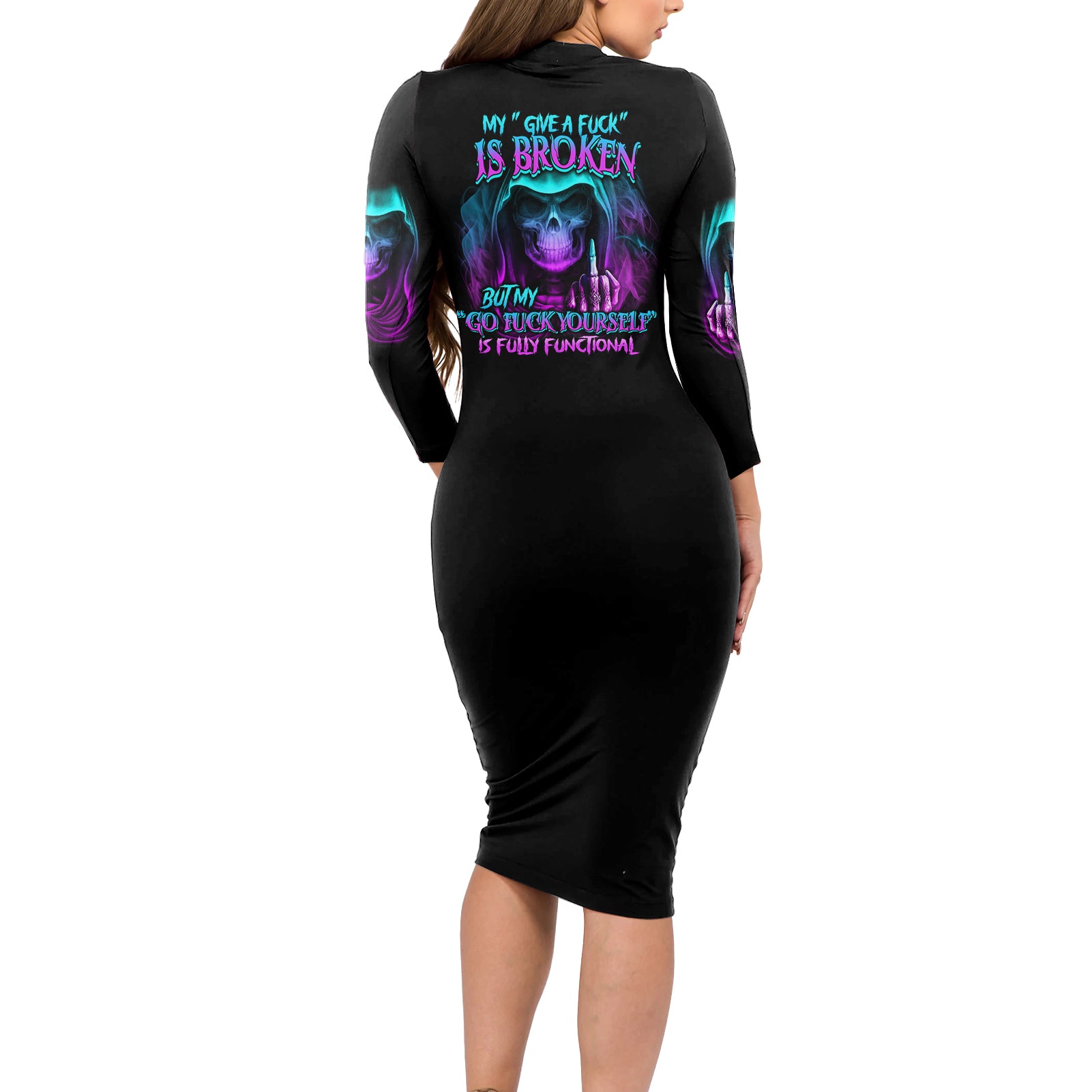My Give A F Reaper Purple Long Sleeve Bodycon Dress - Wonder Print Shop