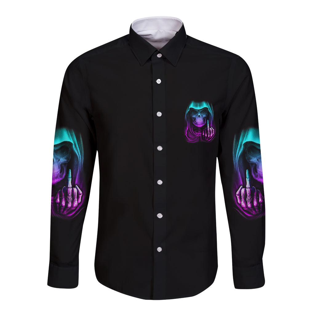 My Give A F Reaper Purple Long Sleeve Button Shirt - Wonder Print Shop